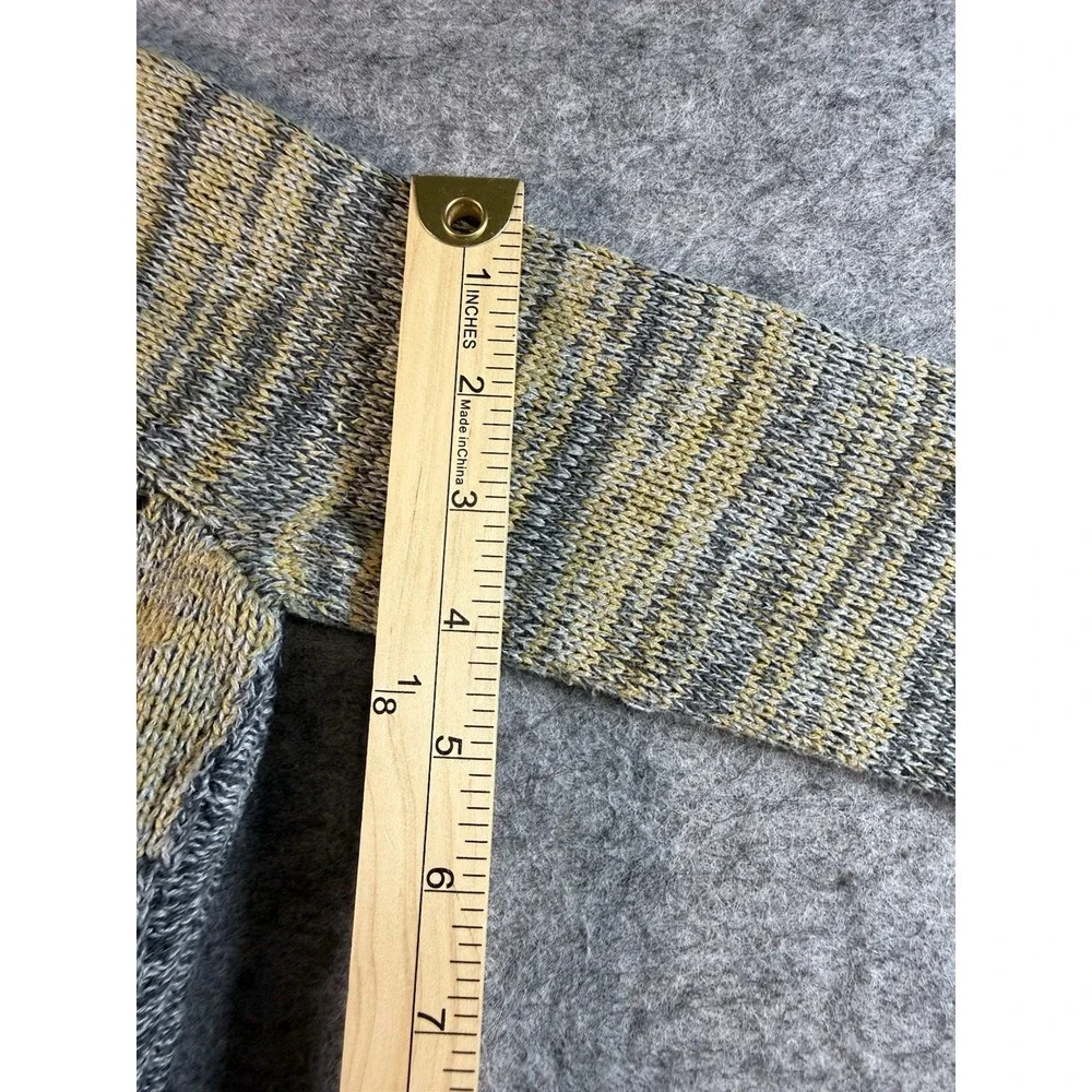 Heather B Marled Cotton Open Knit Sweater XS Gray Mustard Boho Textured Pullover